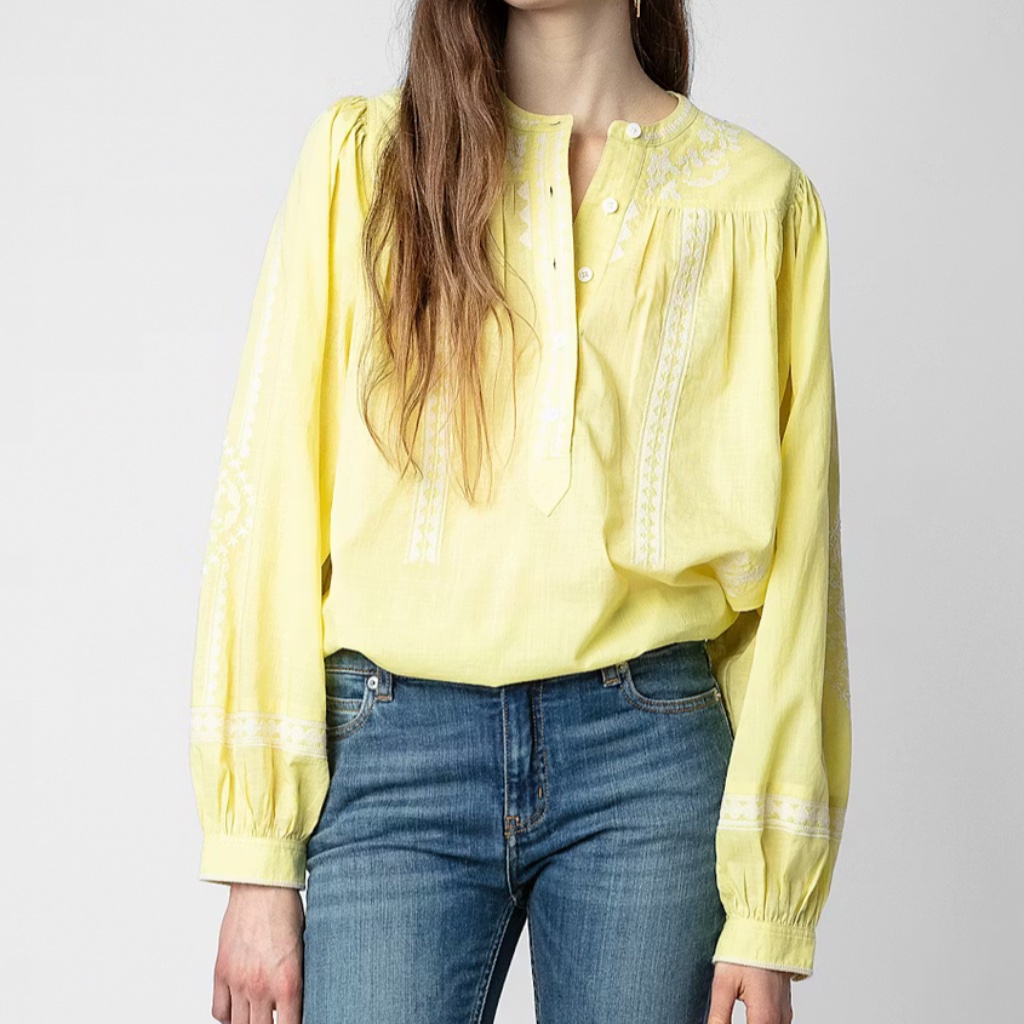 Zadig & Voltaire Beautiful Buttery Yellow Embroidered Top Sz M Nwt $368!!